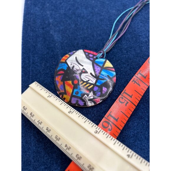 Vintage Hand-Painted Shell Necklace & Earrings happy cat Romero Britton - Picture 6 of 8